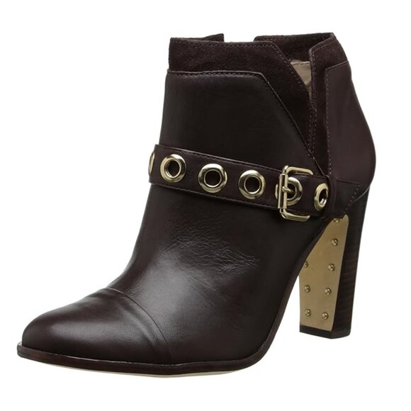 Trina Turk Westlake Studded Pointy Toe Leather and Suede Ankle Booties - Picture 1 of 12